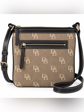 Dooney & Bourke Signature DB Jacquard Y2K Leather Crossbody Bag Brown Black